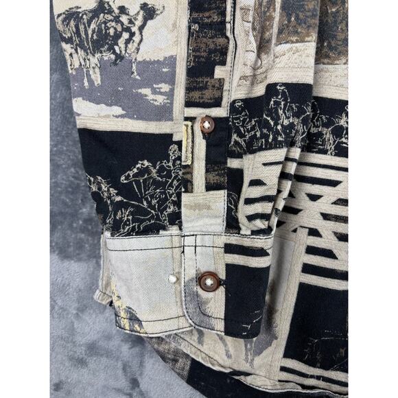 Vintage Bit &‎ Bridle Outfitters Western Cowboy Graphic Button-Up Shirt XL - Picture 4 of 12